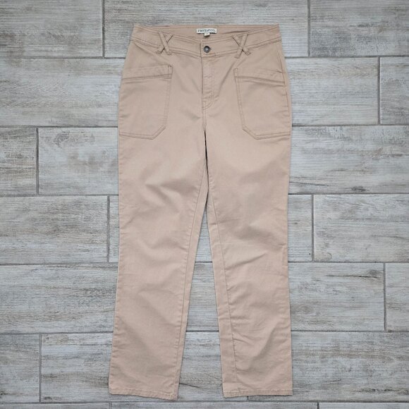 Frye and Co Tan Medium Rise Pant Women's Patch Pocket Crossing Belt Loop 8 - Picture 1 of 8